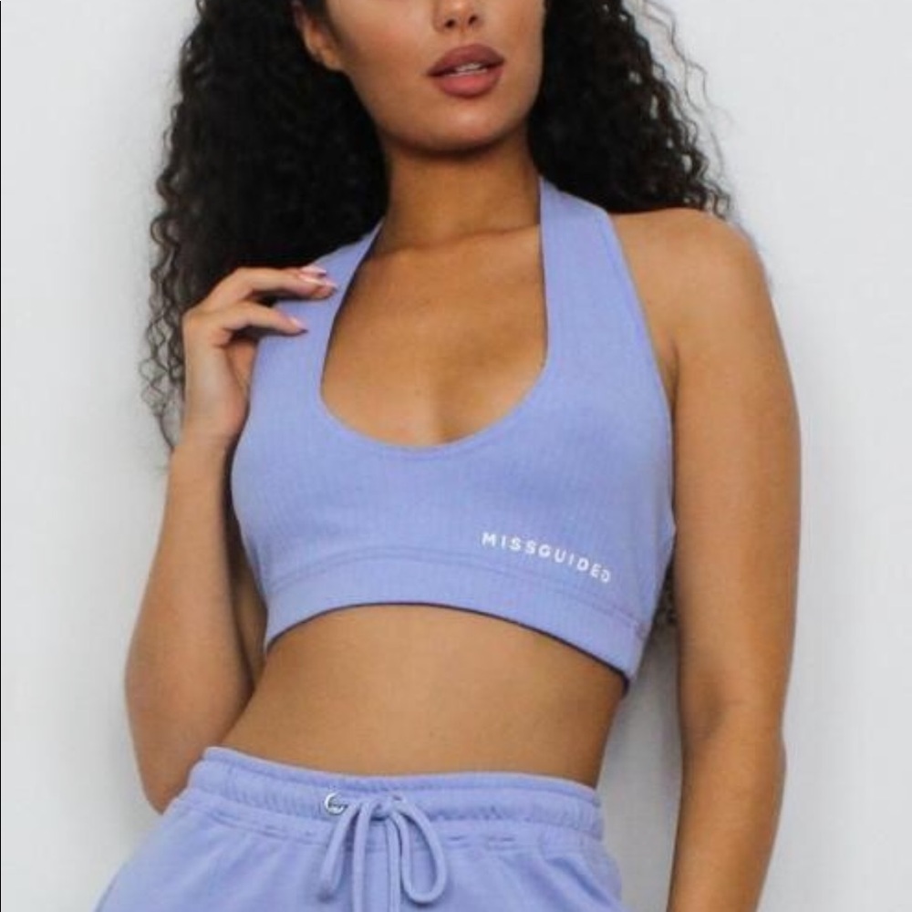 Missguided Blue Rib Halter Top